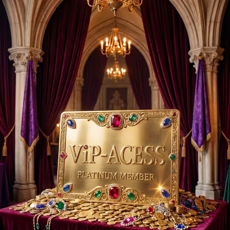 Golden VIP Access card for platinum members presented on gold coins at LuckyMinning Casino.